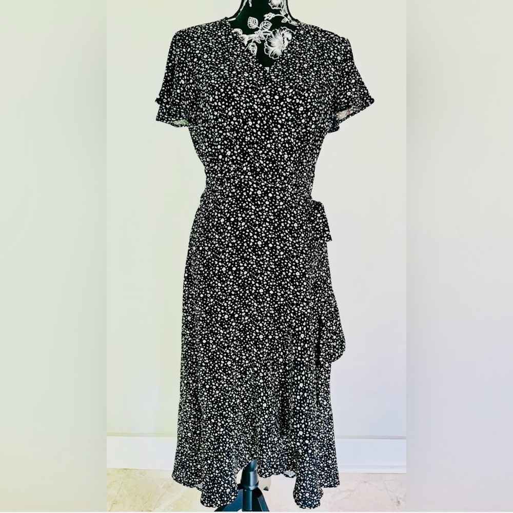 Beautiful B/W long floral wrap dress